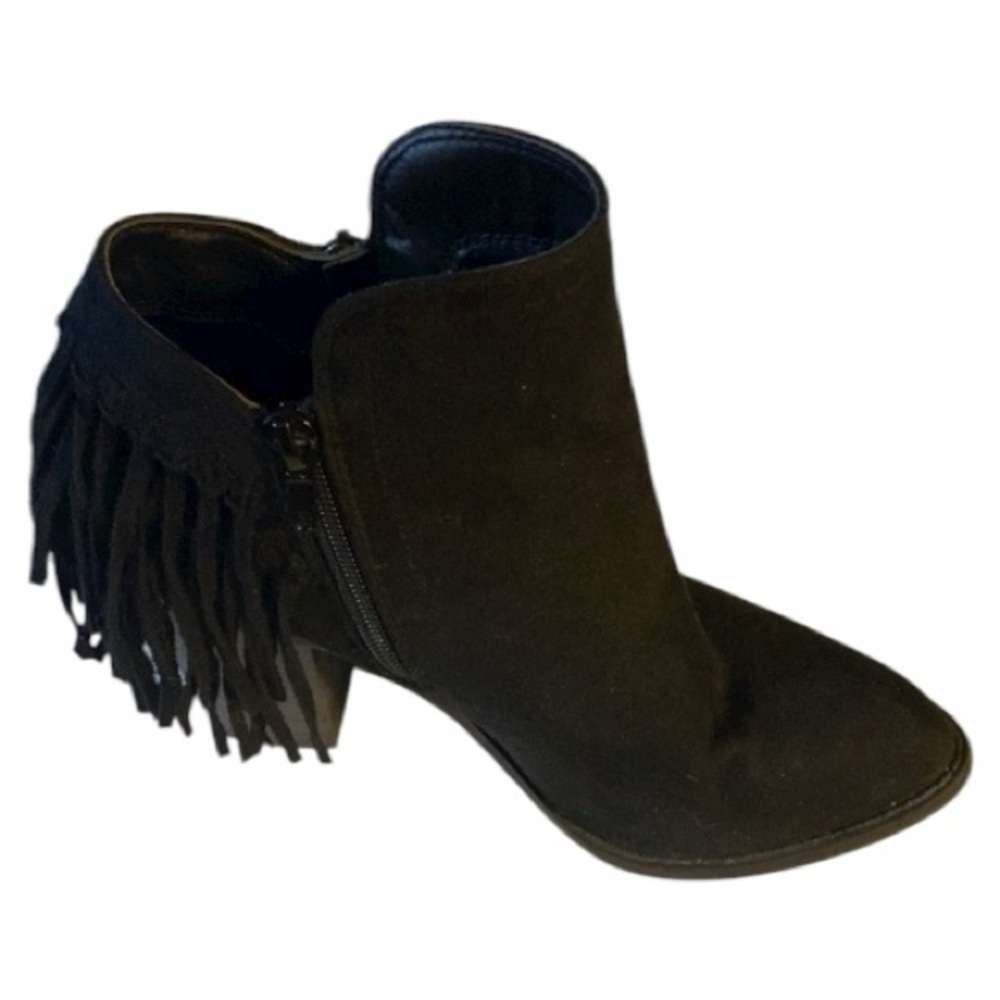 WILD DIVA Ankle Booties, Sz 7, Faux Suede Leather, Fringe, Block, Western
